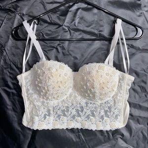 White Lacey Bralette Top with Pearls